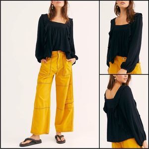 Free People Bonnie Blouse Black Sz S